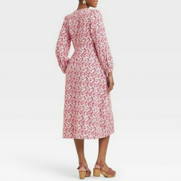 Universal Thread Pink Floral Button Down Balloon Sleeve Dress - Picture 3 of 15